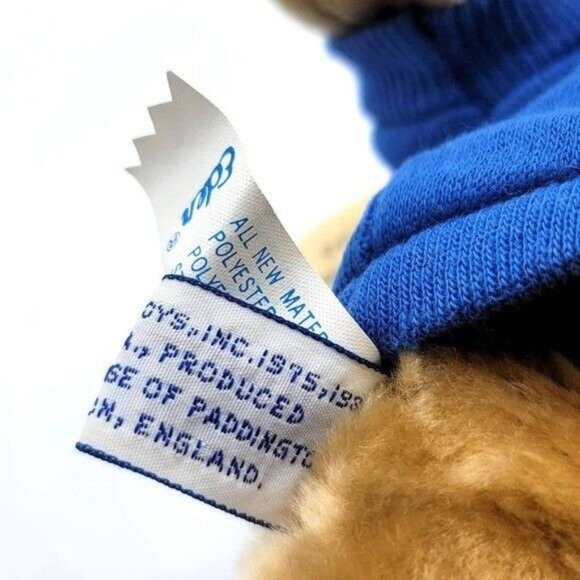 VTG Eden Paddington Bear Plush Brown 9.5" Yellow Hat Blue Sweatshirt Tag Attach - Picture 12 of 12